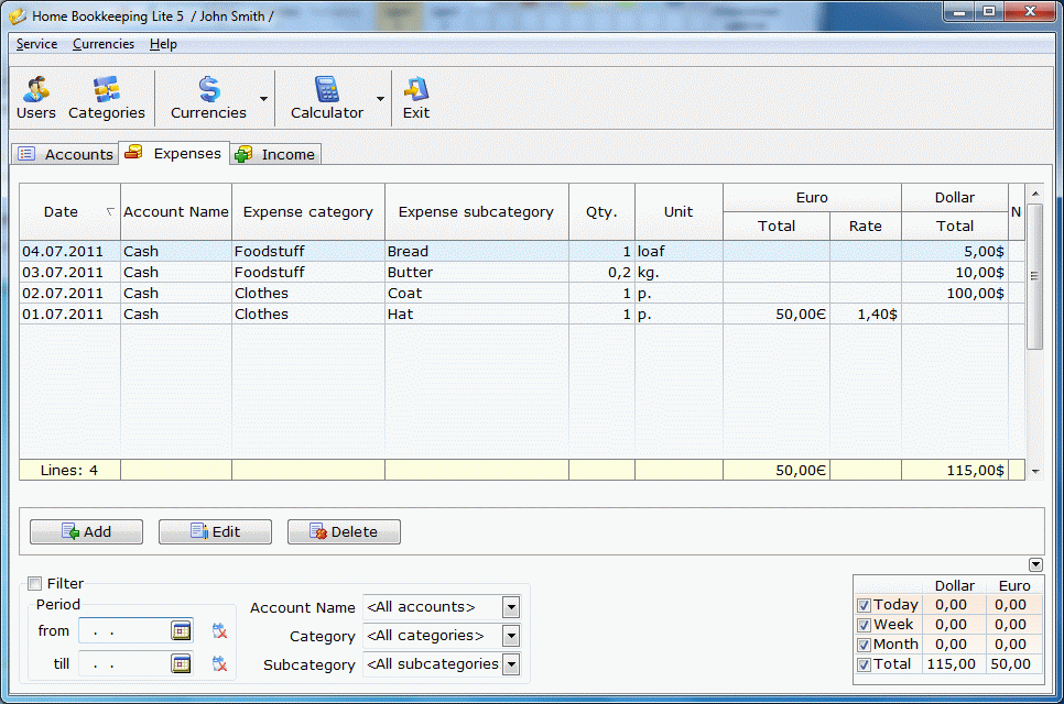 Home Bookkeeping Lite screen shot